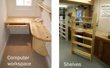 Computer workspace and shelves